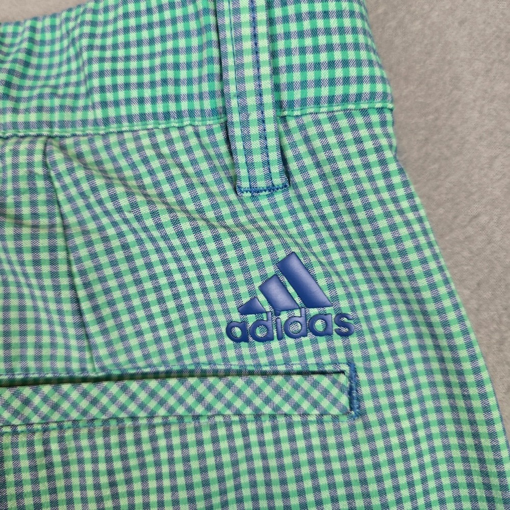 Gingham Plaid Stretch Performance Adidas Golf Shorts Mens 34 Green Blue - Picture 2 of 9